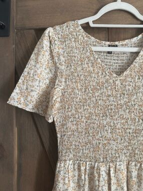 Cream and Mustard Floral Smocked Dress